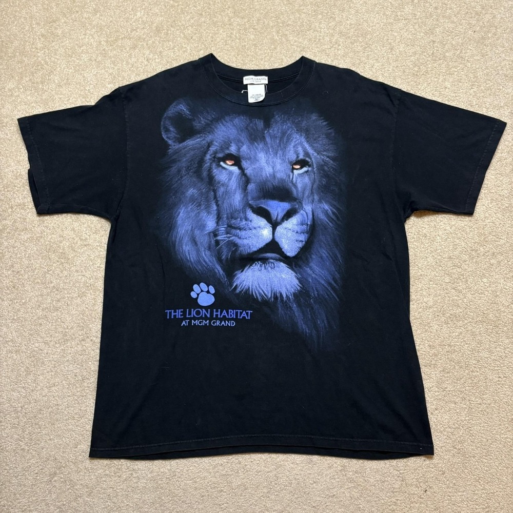 Vtg MGM Grand Lion Shirt Mens XL Cat‎ Animal Print Graphic Las Vegas Casino Tee